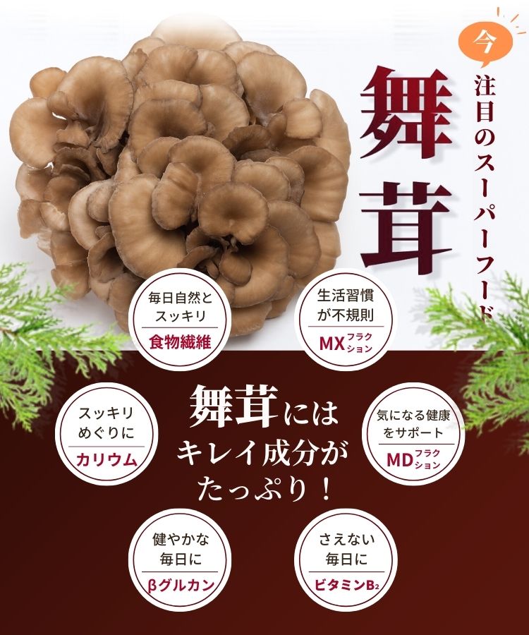 温活農園の国産まいたけ粉末はカリウム、食物繊維、ビタミンB2が入っている